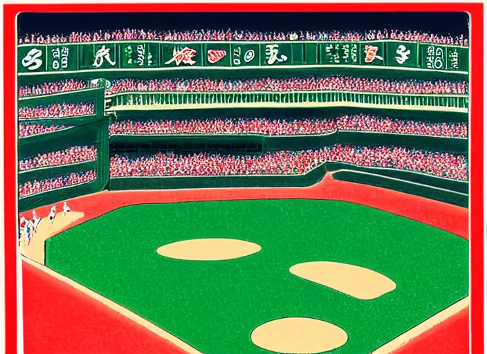 Image similar to ukiyo - e portrait of the green monster, fenway park, boston red sox