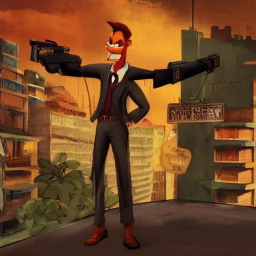 Image similar to concept art of nick wilde as max payne in max payne 3 set in gritty neo - noir zootopia, favela level