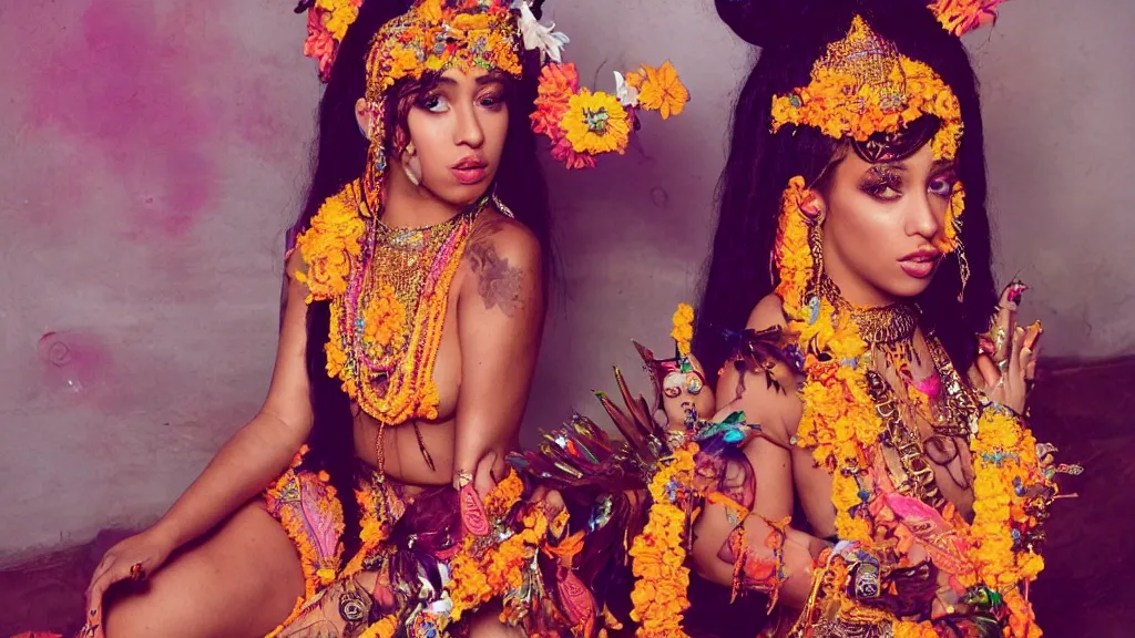 Image similar to doja cat dressed as a hindu goddess, stunning