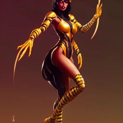 Prompt: beautiful scorpion woman character, confident pose, sharp focus, illustration, highly detailed, concept art, matte, trending on artstation, anime, comics, marvel, art by wlop and artgerm and greg rutkowski, h 6 4 0