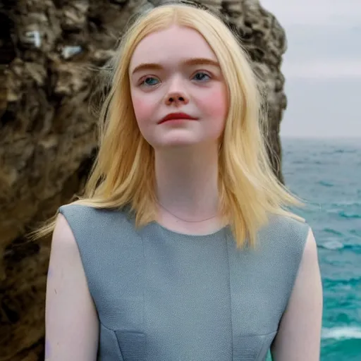 Prompt: Elle Fanning looking at the ocean by Edward Hoppper