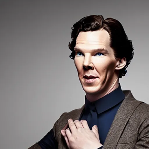 Prompt: benedict cumberbatch with no arms trying to sell you a dose