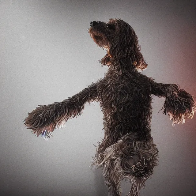 Prompt: studio portrait of a cockapoo dancing in a nightclub, ultrafine hyperrealistic detailed face illustration by kim jung gi, irakli nadar, intricate linework, sharp focus, bright colors, matte, octopath traveler, final fantasy, unreal engine highly rendered, global illumination, radiant light, intricate environment