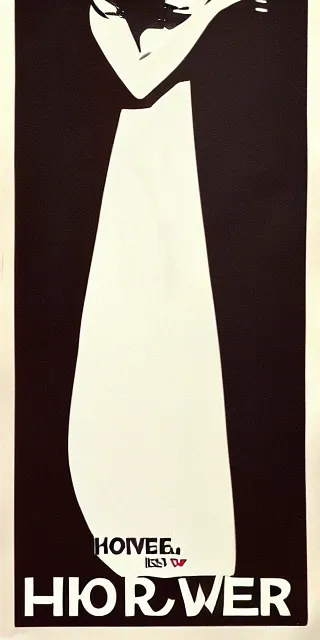 Prompt: Movie poster for a horror film about a tall scary woman in a white dress, 1978