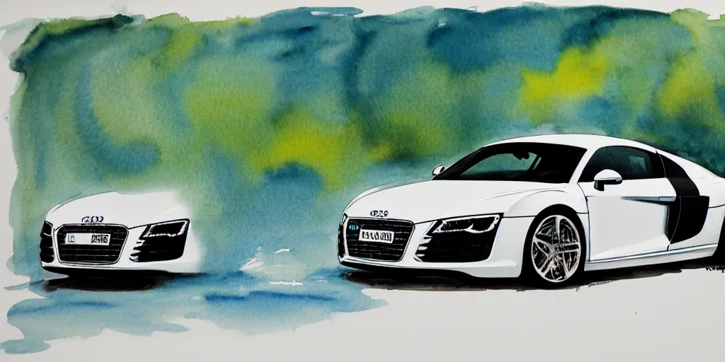 Prompt: audi r 8 water color painting, rtx, raytracing, 8 k, highly detailed, soft colors,