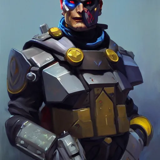 Image similar to greg manchess portrait painting of armored two face as overwatch character, medium shot, asymmetrical, profile picture, organic painting, sunny day, matte painting, bold shapes, hard edges, street art, trending on artstation, by huang guangjian and gil elvgren and sachin teng