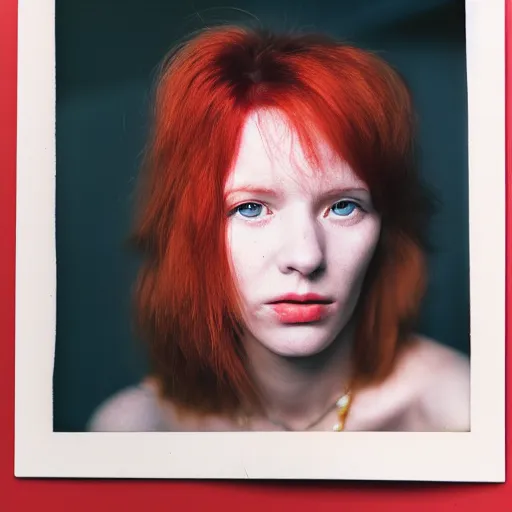 Prompt: portrait a red headed woman, close up. nikon 2 9 mm f / 0. 8, cinelux asa 1 0 0, medium - format print.