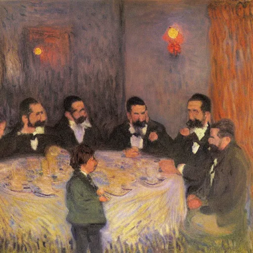 Prompt: The jackets club by Claude Monet