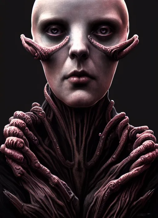 Image similar to symmetry!! stunning portrait of a victorian era person, lovecraftian horror, gothic horror, cinematic lighting, digital art, winning award masterpiece, fantastically beautiful, aesthetically inspired by wayne barlowe and gerald brom, trending on artstation, art by greg rutkowski, octane render, 8 k