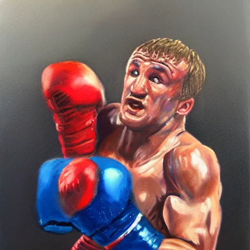 Image similar to rocky i fighting rocky iv oil painting