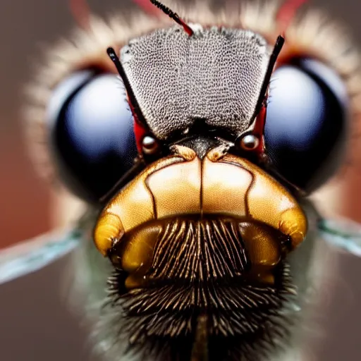 Image similar to a macro photograph of a fly with the head of donald trump