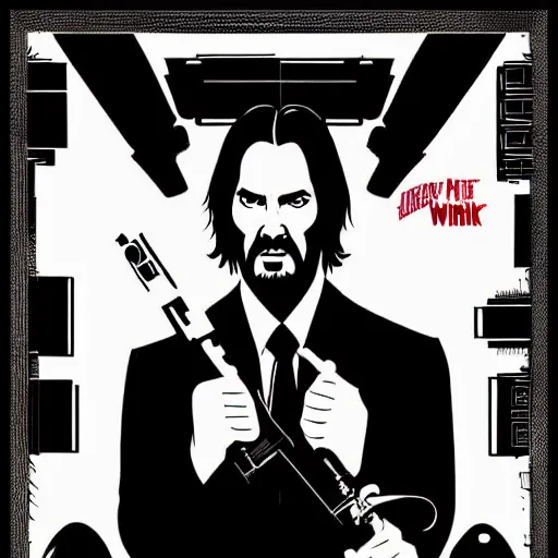 Image similar to individual john wick silk screen butcher billy style