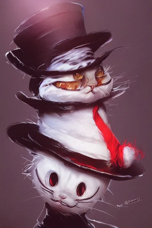 Prompt: the cat in the hat, scary, cinematic, concept art by greg rutkowski and artgerm and dr seuss