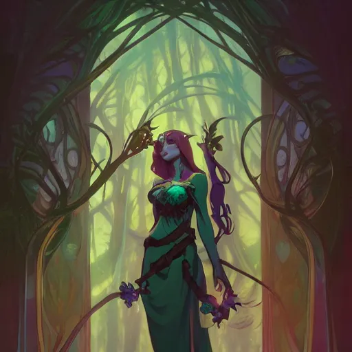 Image similar to Night Elf Druid, ambient lighting, 4k, alphonse mucha, lois van baarle, ilya kuvshinov, rossdraws, artstation