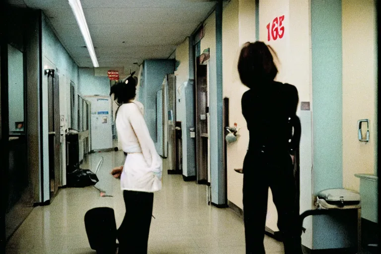 Image similar to 35mm color lomography, last photo, portrait, fashion shoot, weird, random, strange, spooky, interesting, hospital