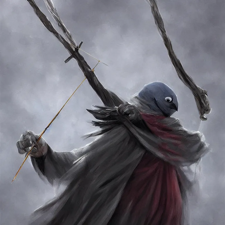 Image similar to “a Kenku in a hooded cloak holding a bow and arrow, fantasy art, digital art, 4K”