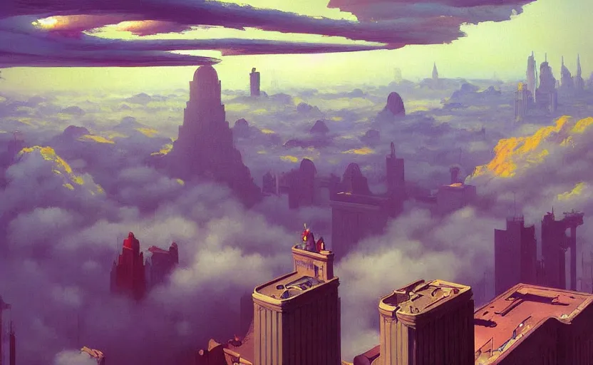 Image similar to A victorian city built above the clouds , very coherent, painted by Edward Hopper, Wayne Barlowe, painted by James Gilleard, airbrush, art by JamesJean