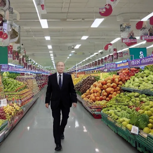 Image similar to Vladimir Putin Super Market, 8k, journalistic photo