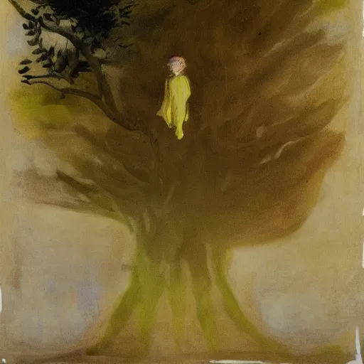 Image similar to with the help of composer boris johnson. animationist alien rapids vault witch's garden fir tree, by francisco goya and mark rothko, monolithography, 4 k, mixed media a child in a