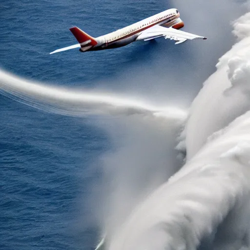 Image similar to plane flying into a tsunami