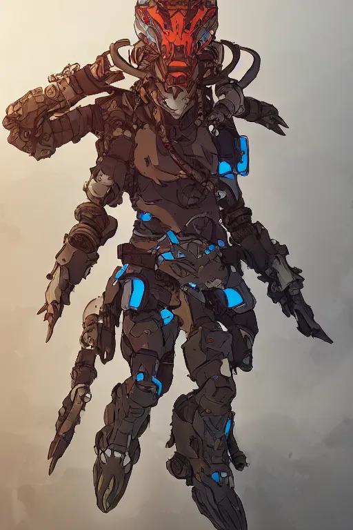 Image similar to combination suit armor aloy horizon forbidden west horizon zero dawn robot ninja mask helmet backpack tribal, art gta 5 comics, official fanart behance hd artstation by jesper ejsing, by rhads, makoto shinkai and lois van baarle, ilya kuvshinov, ossdraws radiating a glowing aura cgi rtx 2 0 2 2