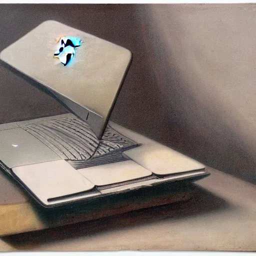 Prompt: a macbook on the table, painting by rembrandt