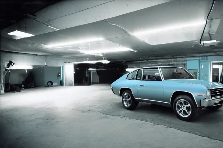 Image similar to studio photoshoot designed by giorgetto giugiaro of a single 1 9 7 3 land cruiser chevelle, thick neon lights, ektachrome photograph, volumetric lighting, f 8 aperture, cinematic eastman 5 3 8 4 film