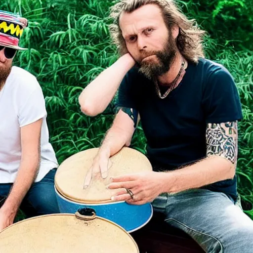 Prompt: jovanotti and burzum play congas togheter