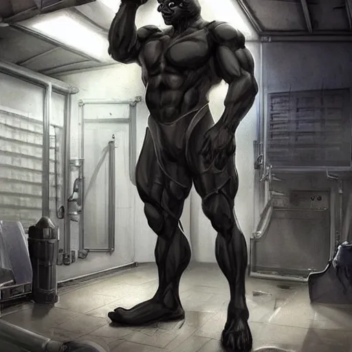 Prompt: splash art of a herculean black - coated anthropomorphic horse supersoldier with an exaggeratedly buff physique in a research facility wearing a combat kevlar outfit, detailed clothes, highly detailed, furry, furaffinity, digital painting, artstation, illustration, art by artgerm, greg rutkowski, wlop