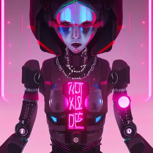 Prompt: a cyberpunk robot geisha sorceress, warcore, sharp focus, detailed, artstation, concept art, 3 d + digital art, wlop style, biopunk, neon colors, futuristic, neon noire, moody, d & d