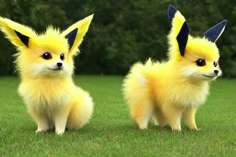 Image similar to real life jolteon pokemon, cute!!!, heroic!!!, adorable!!!, playful!!!, fluffly!!!, happy!!!, cheeky!!!, mischievous!!!, ultra realistic!!!, autumn, clear weather, ( golden hour ), sharp focus