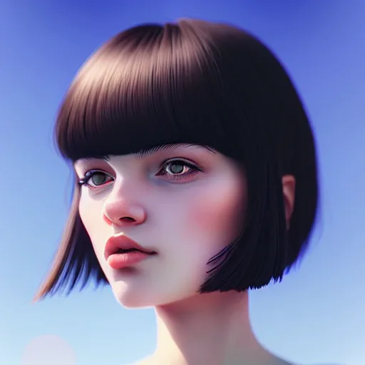 Prompt: close up a 🌬 face female portrait, 20 years old in a scenic environment by Ilya Kuvshinov