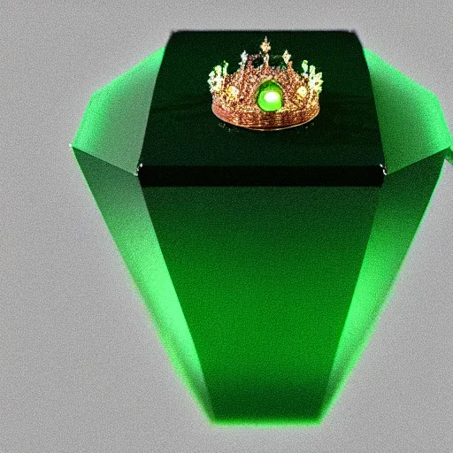 Image similar to 3 d render of a gemstone with crown, green background lighting, realistic, artstation, cg