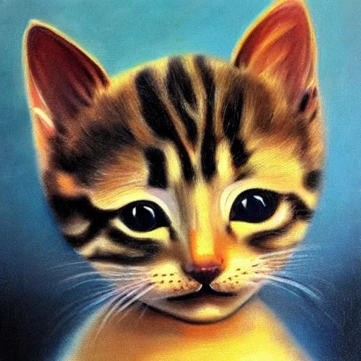 Image similar to an oil painting of a kitten by salvador dali