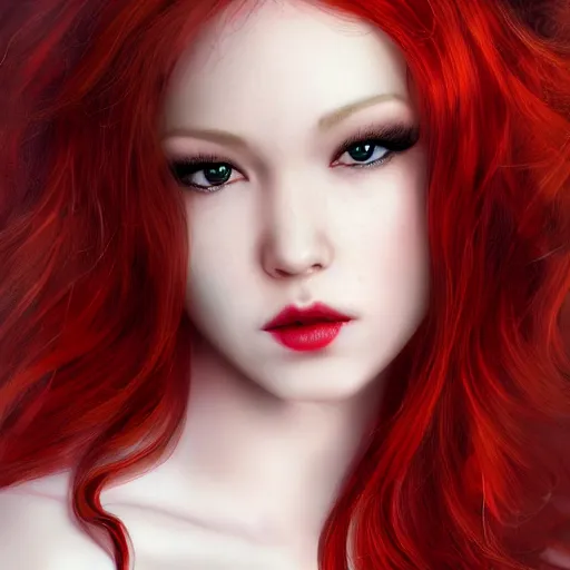 Prompt: sexy poison ivy, 8 k, hyperrealistic, asian hyperdetailed, beautiful face, long red hair, green eyes, dark fantasy, fantasy portrait by laura sava, ivy