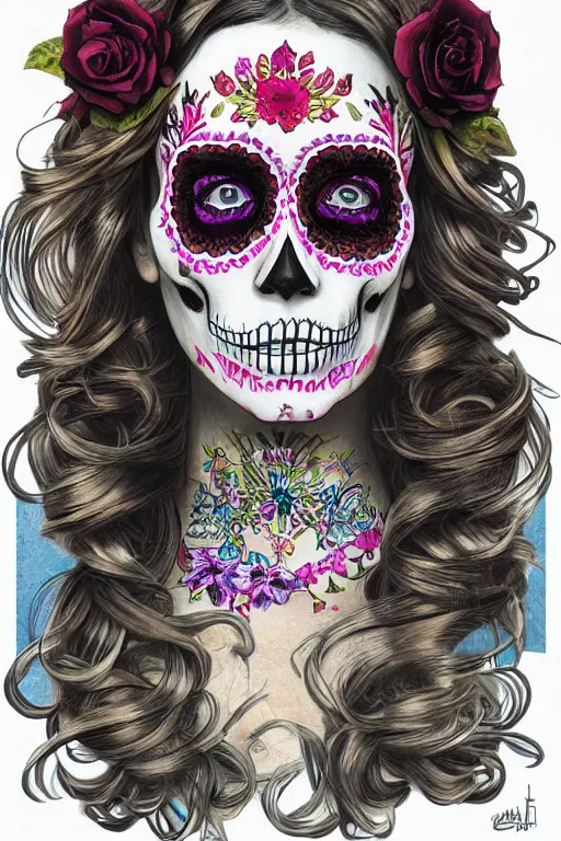 Image similar to Illustration of a sugar skull day of the dead girl, art by chad knight