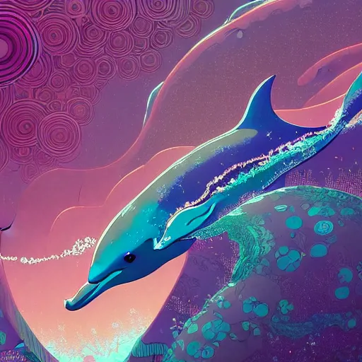 Image similar to a beautiful hyperdetailed character design 4 k wallpaper illustration of a cute dolphin, victo ngai cyberpunk style, from china, style of studio ghibli, makoto shinkai, raphael lacoste, louis comfort tiffany, artgerm, james jean, ross tran, chinese style