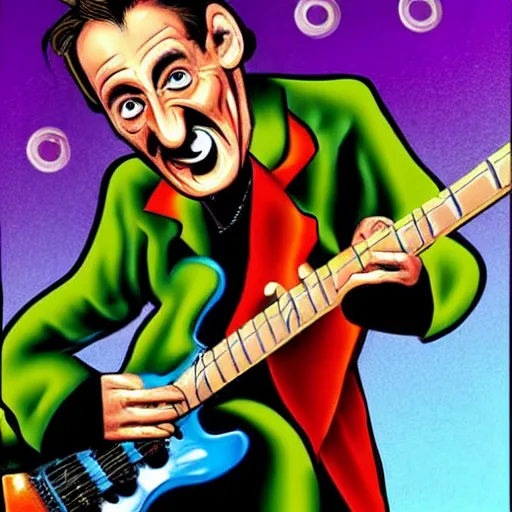 Image similar to Barry Chuckle Shredding on an electric guitar in the style of Jason Edmiston and Gary Panter