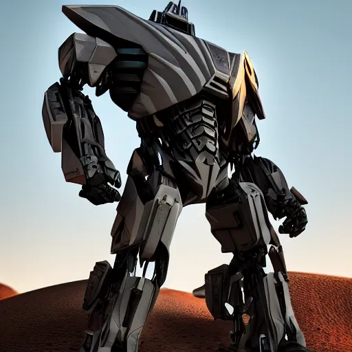 Image similar to megatron from transformers in the desert, 8 k, octane render, high details