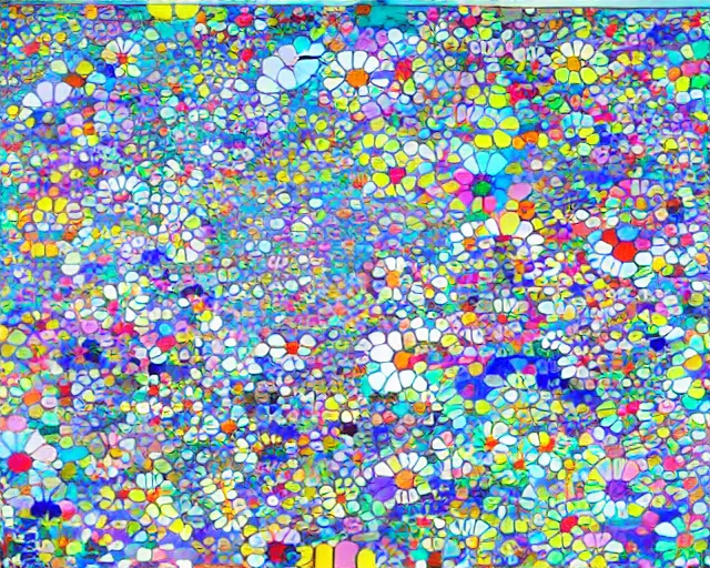 Prompt: Ocean waves in a psychedelic dream world. David Hockney. Takashi Murakami. Minimalist.