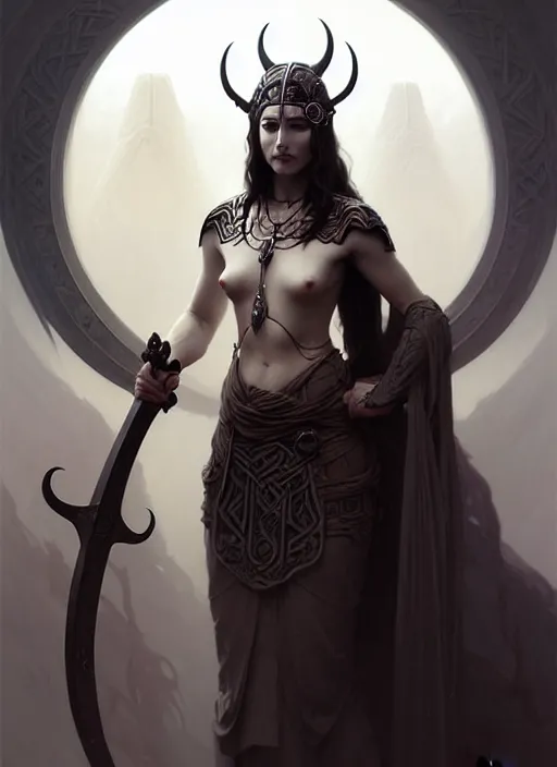 Image similar to character concept portrait of Hel goddess of the death, viking culture, intricate, elegant, digital painting, concept art, smooth, sharp focus, illustration, by Ruan Jia and Mandy Jurgens and William-Adolphe Bouguereau, Artgerm