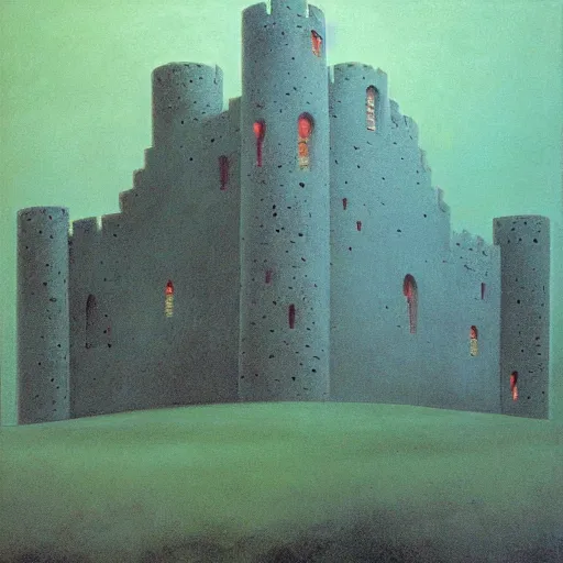 Image similar to castle by Zdzisław Beksiński, oil on canvas