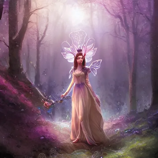 Prompt: Queen of the fae. Fairy people. A fairy Queen. By Richard Brooks. By Anna Podeworna. Jordan Grimmer. Cgsociety.