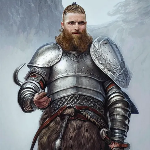 Image similar to portrait of solemn, ice-pale viking warrior with black veins and brutalist plate armor with art deco knotwork, elegant, intricate, head and upper body portrait, D&D, fantasy, highly detailed, digital painting, artstation, concept art, sharp focus, illustration, art by artgerm and greg rutkowski and alphonse mucha