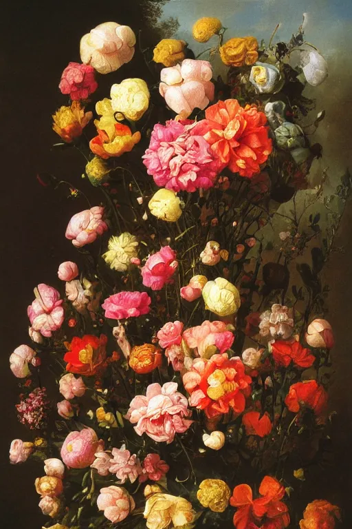 Image similar to painting of human flowers in a vase on a table, by rachel ruysch, pop surrealism, biomorphic, made of men
