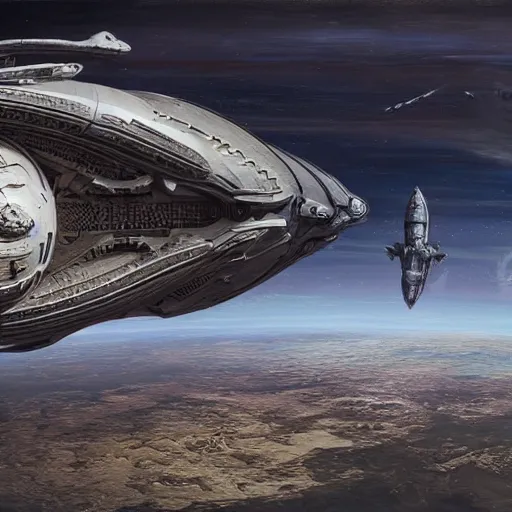 Image similar to a giant spaceship next to Earth in the style of H. R. Giger, realistic painting, high definition, digital art, matte painting, very detailed, realistic