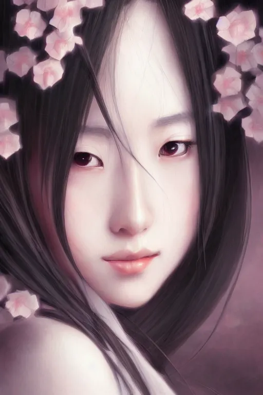 Prompt: a very beautiful japanese woman, erika ikuta, fantasy, portrait, sharp focus, intricate, elegant, digital painting, artstation, matte, highly detailed, concept art, illustration, ambient lighting, artgerm