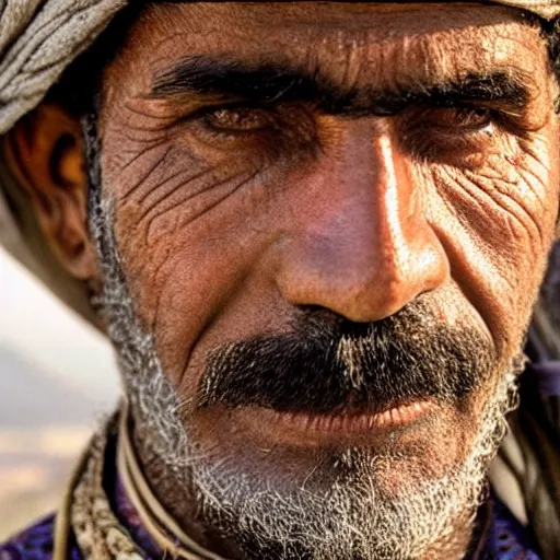 Image similar to Close up of a Kurdish shepherd wearing Kurdish clothes in a movie directed by Christopher Nolan, movie still frame, promotional image, imax 70 mm footage