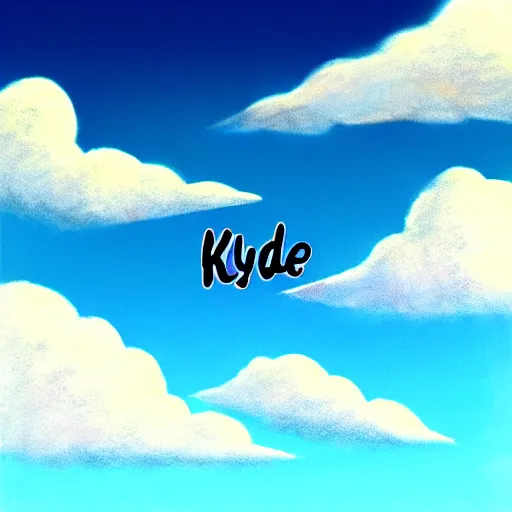 Prompt: kyle is a hoe written in the clouds, highly detailed sky clouds shot, hyper realistic