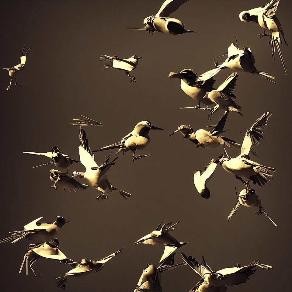 Prompt: robot birds by caravaggio, dynamic lighting, cinematic, epic composition, masterpiece
